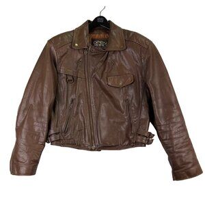 Vintage Open Road Collection Mens Brown Leather Motorcycle Jacket  Zip Pockets S